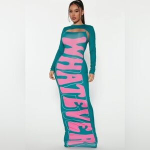Teal and Pink 'Whatever' Maxi Dress hunter set